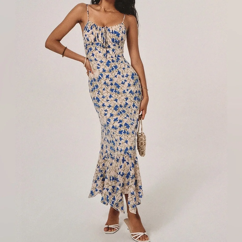 Floral Irregular Hem Long Dress - Picture 3 of 9